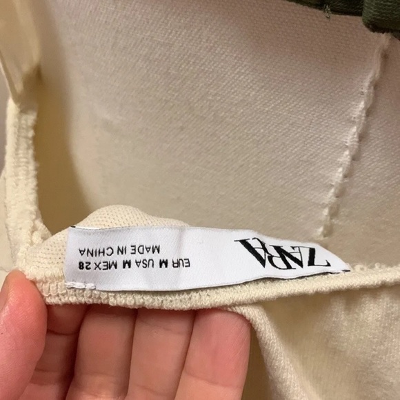 Zara Puff Sleeve Cream Color Chiffon/ Sheer Top Knit Midi Dress size M - Picture 8 of 9